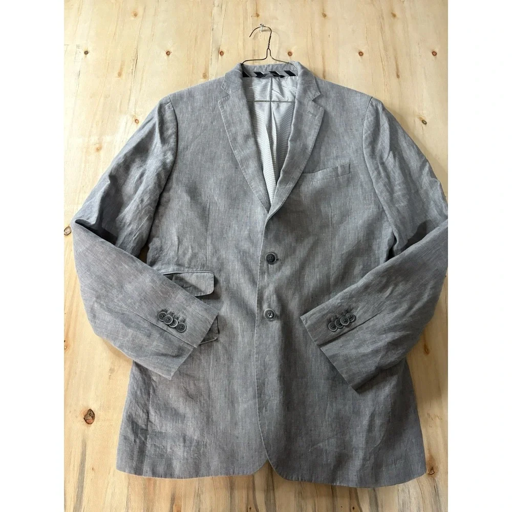 Banana Republic Modern Slim Fit Suit Jacket Gray 38R Linen Blend Blazer Mens